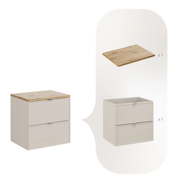 Zestaw Szafka łazienkowa 60 cm kaszmir z blatem Dąb Artisan Bella Cashmere SET-BC B ARTISAN 60CM, Comad